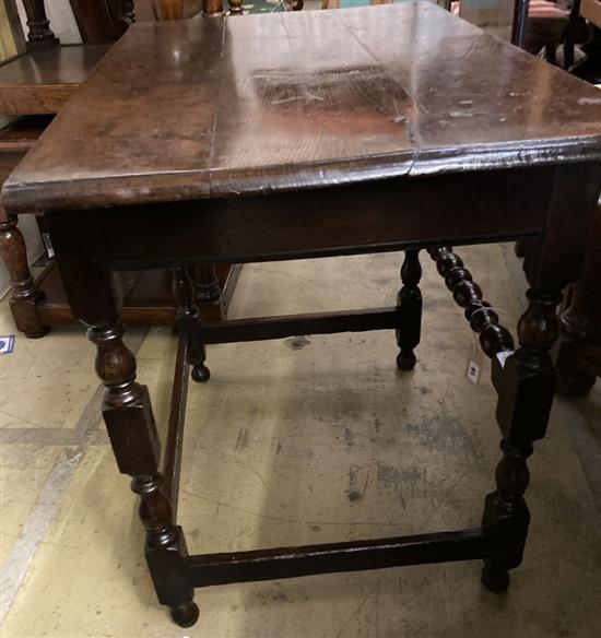 A late 17th century oak side table, fitted with a single drawer, width 88cm, depth 55cm, height 72cm